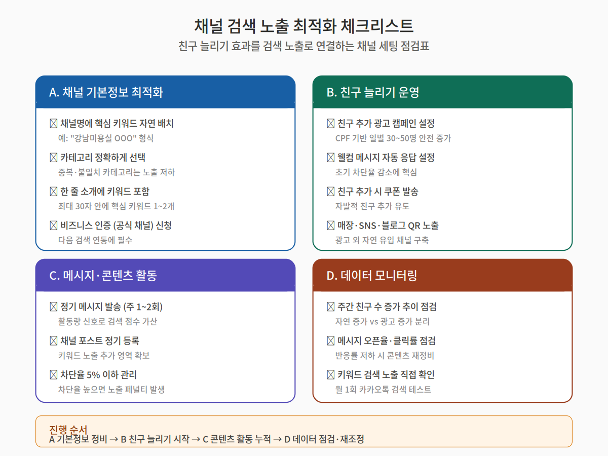 카카오 채널 검색 노출 최적화 4대 영역 체크리스트
